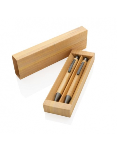 Set de stylos en bambou dans un coffret